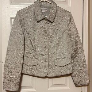 Jaclyn Smith Silver Floral Brocade Jacket Women's Large